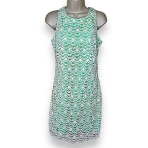 Southern Tide Mint Green and White Crochet Sleeveless Dress